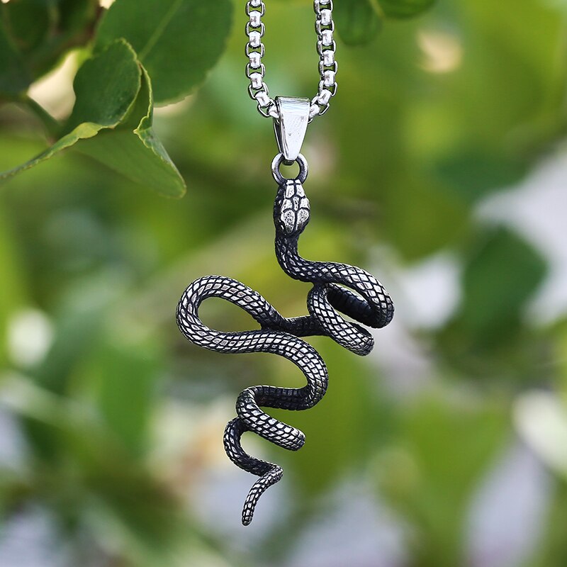 ̸  3D Snake Pendant Long Necklace With The Tree Biker 316L Stainless Steel Accessories Animel Jewelry For Men Co